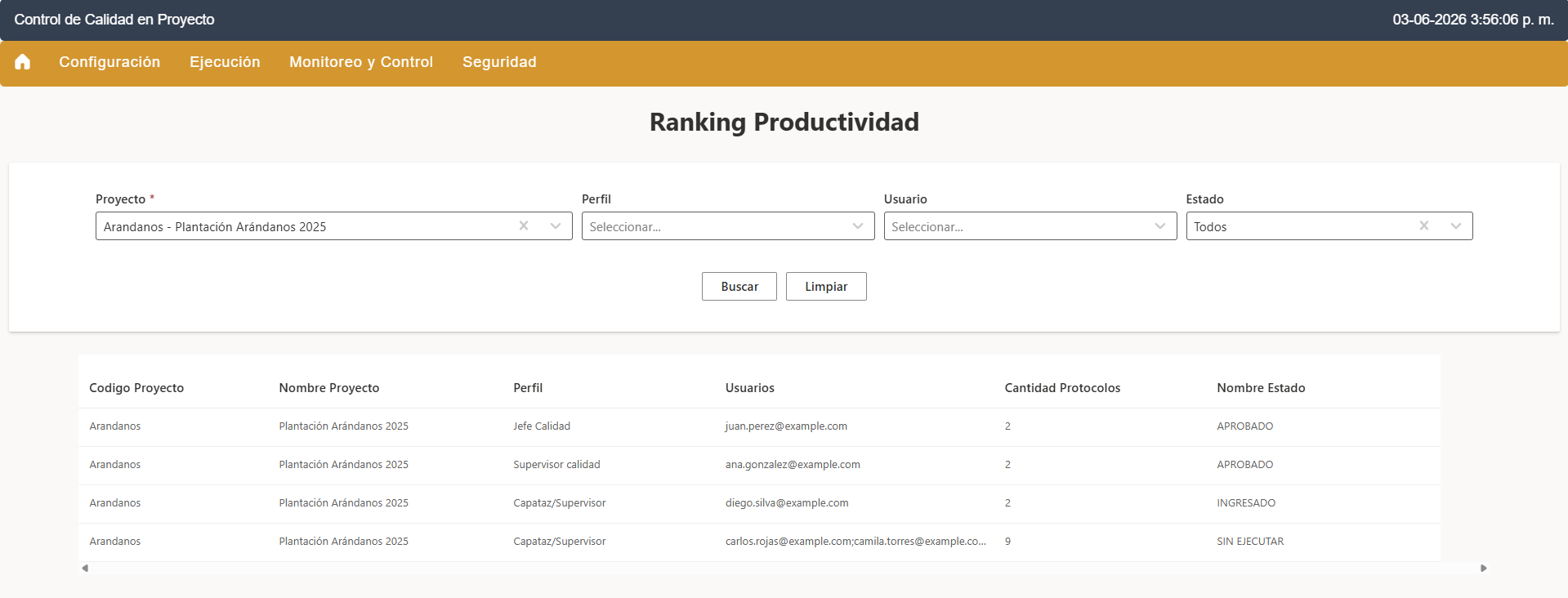 Aplicación web monitoreo
